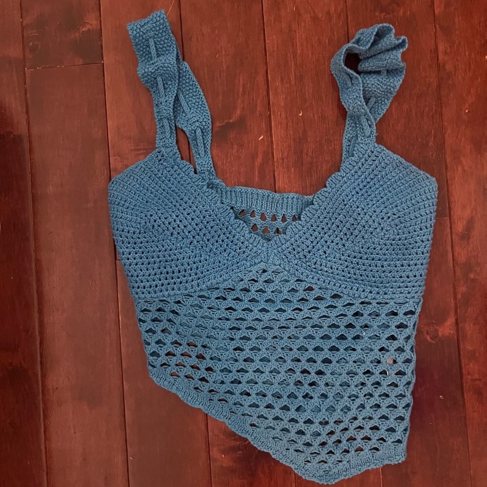 Blue Crochet Knit Top